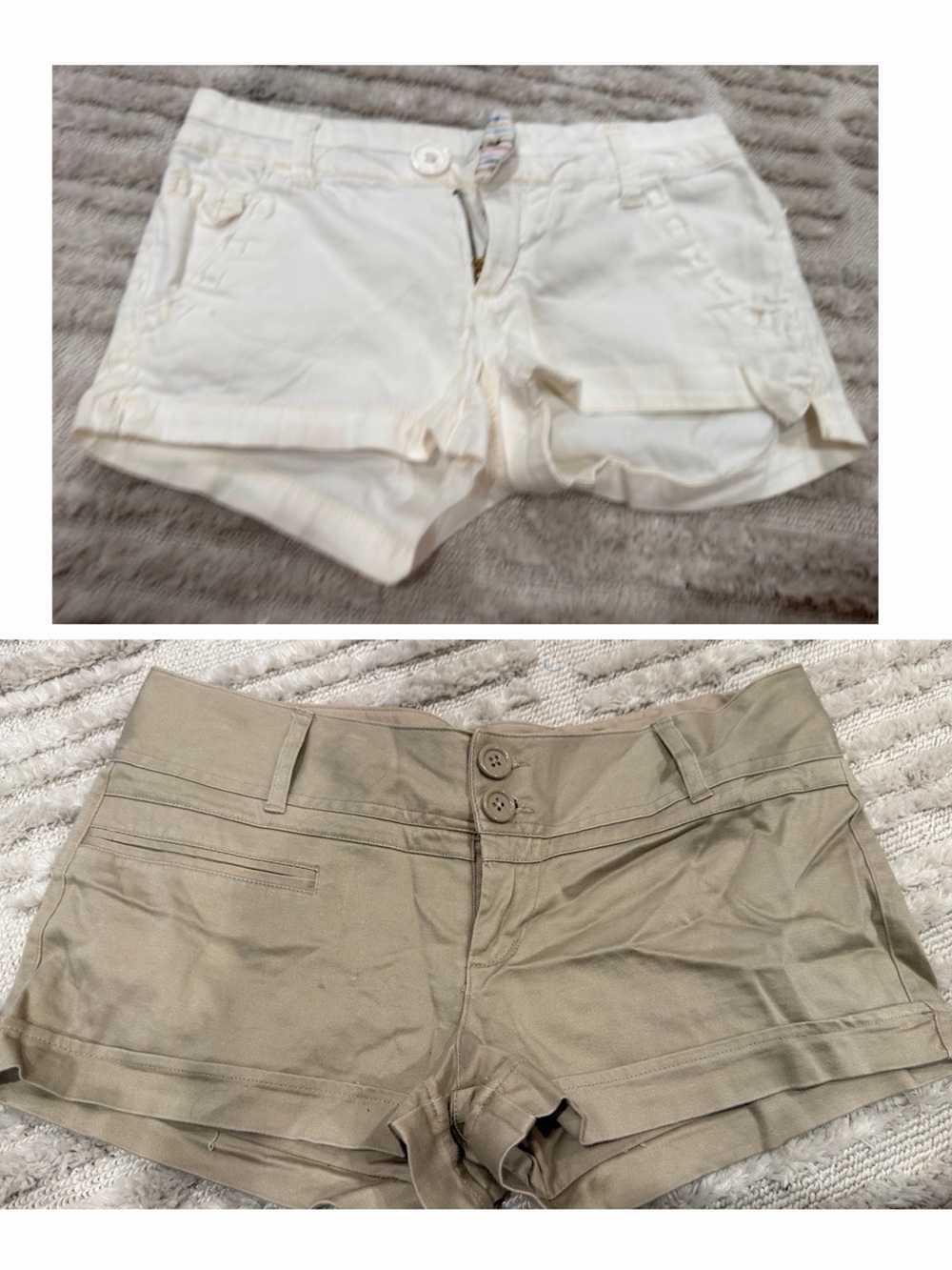 Ambiance Women's Double-Button Roll Hem Shorts - Cream & Tan